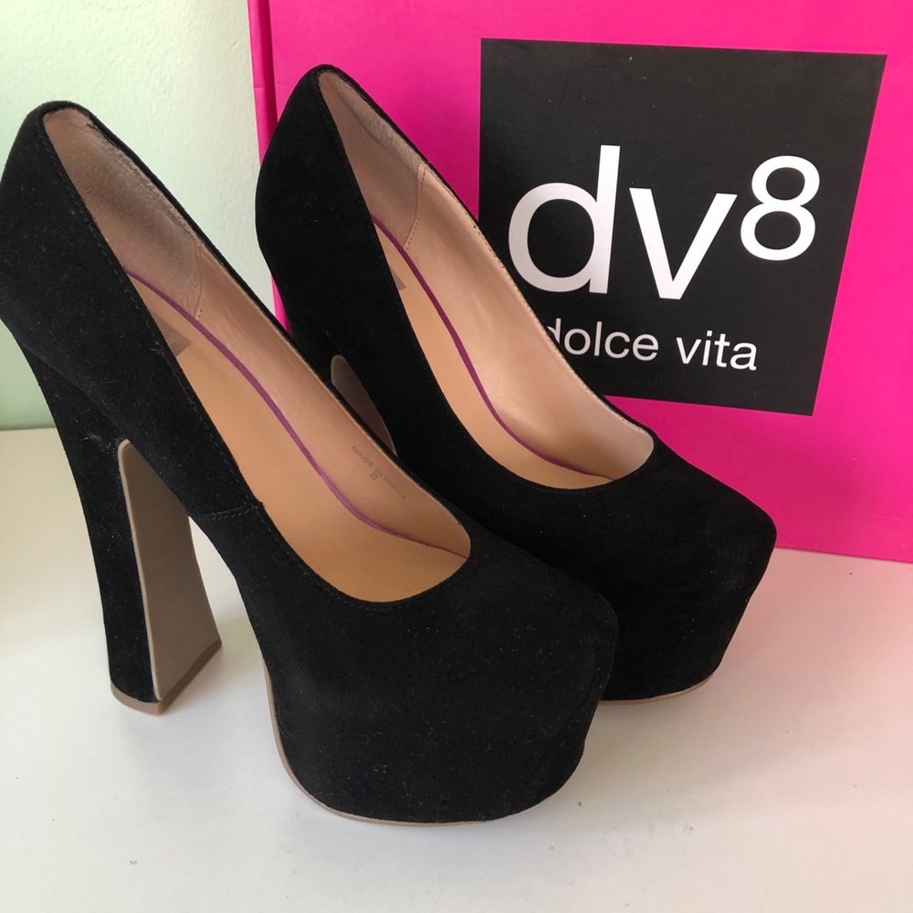 Black Faux Suede Platform Heels